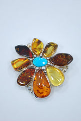 SilverAmber Jewellery UK - Genuine Green Baltic Amber & 925 Sterling Silver Multistone Classic Brooch/Pin - GL812G