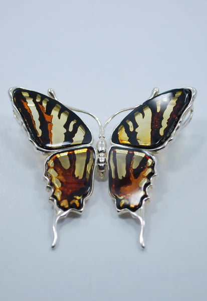 Baltic Amber and Sterling Silver Butterfly Pendant Slide.