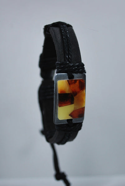 Baltic Amber & Leather Mans Bracelet.