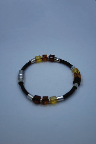 Baltic Amber, Sterling Silver & Leather Man's Bracelet.