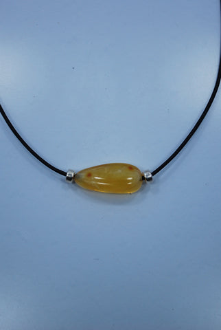 Baltic Amber, Sterling Silver and Leather Necklace.