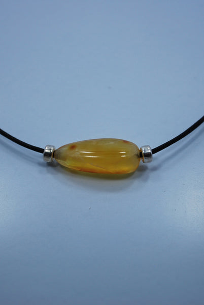 Baltic Amber, Sterling Silver and Leather Necklace.