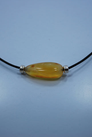 Baltic Amber, Sterling Silver and Leather Necklace.