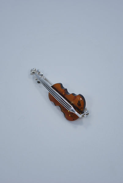 Baltic Amber and Sterling Silver Violin Pin