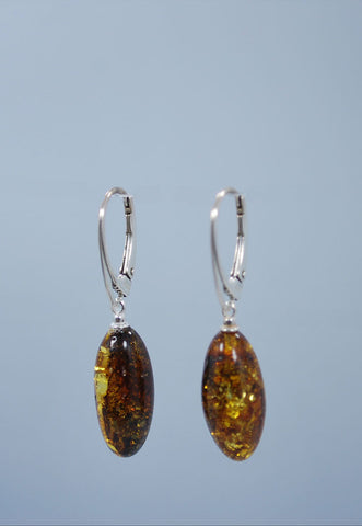 Green Amber & Sterling Silver Earring Set