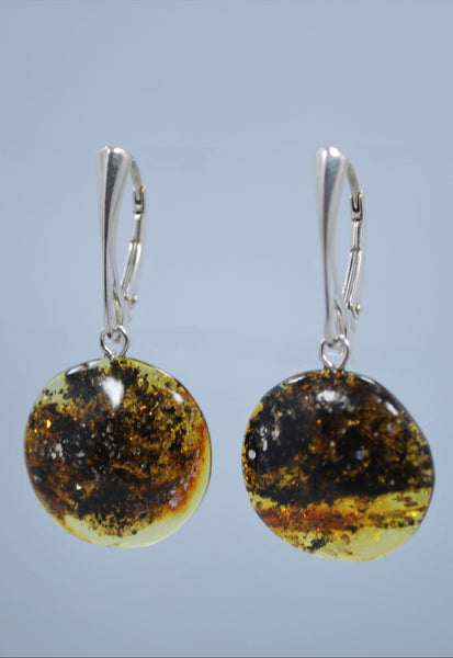 Green Amber & Sterling Silver Earring Set