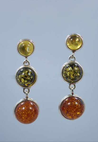 Multi-Color Amber & Sterling Silver Earring Set