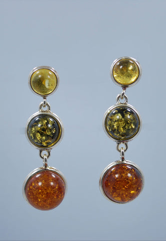 Multi-Color Amber & Sterling Silver Earring Set