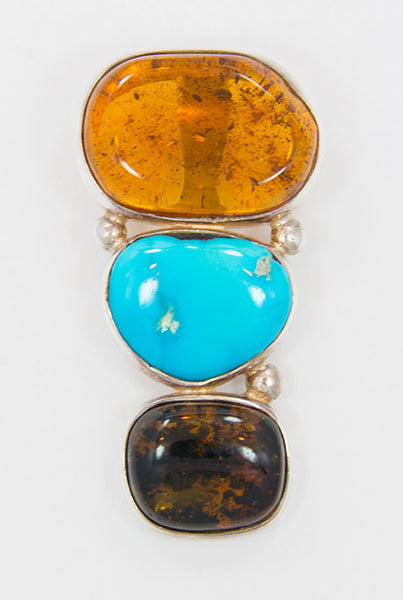 Baltic Amber and Turquoise, Sterling Silver Pendant/Slide