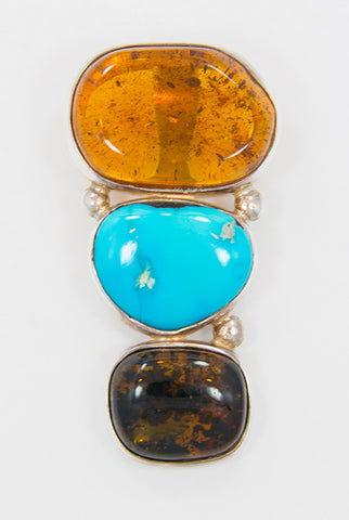 Baltic Amber and Turquoise, Sterling Silver Pendant/Slide